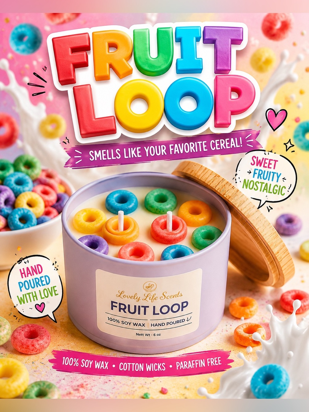 Fruit Loop 6oz Double Wick Premium Soy Candle in White Tin